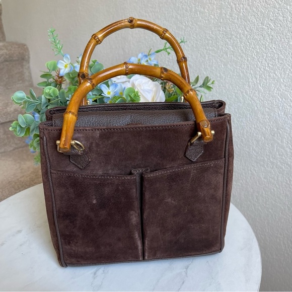 Gucci Bamboo Brown Suede Handbag/Crossbody Bag - Picture 7 of 16